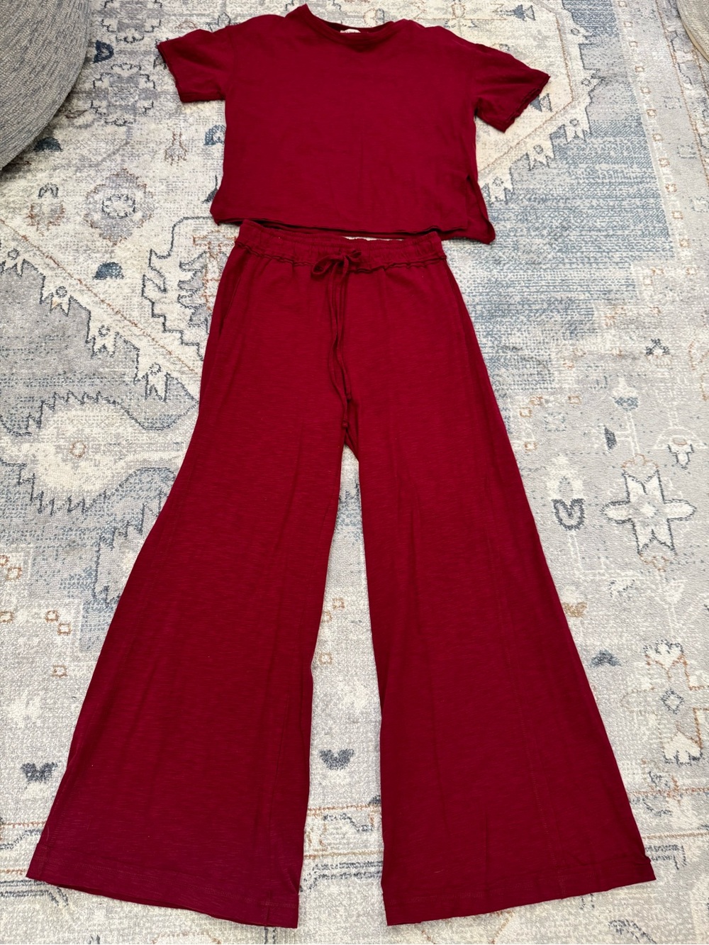 Zenana Outfitters Burgundy Wide-Leg Lounge Pants